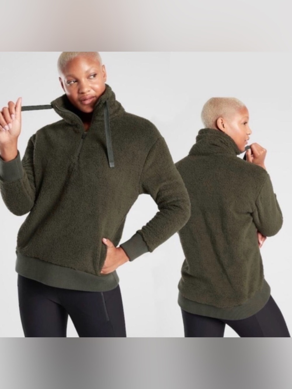 Athleta Talus Olive Green
Sherpa 1/2 Zip Pullover Jacket
Size medium